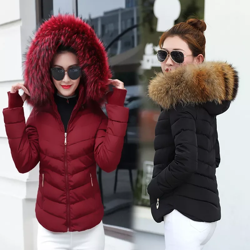 New2022 Jacket Women Parkas for Coat Fashion Female Down Jacket With a Hood Large Faux Fur Collar Coat 2019 Autumn Outwear Ladie