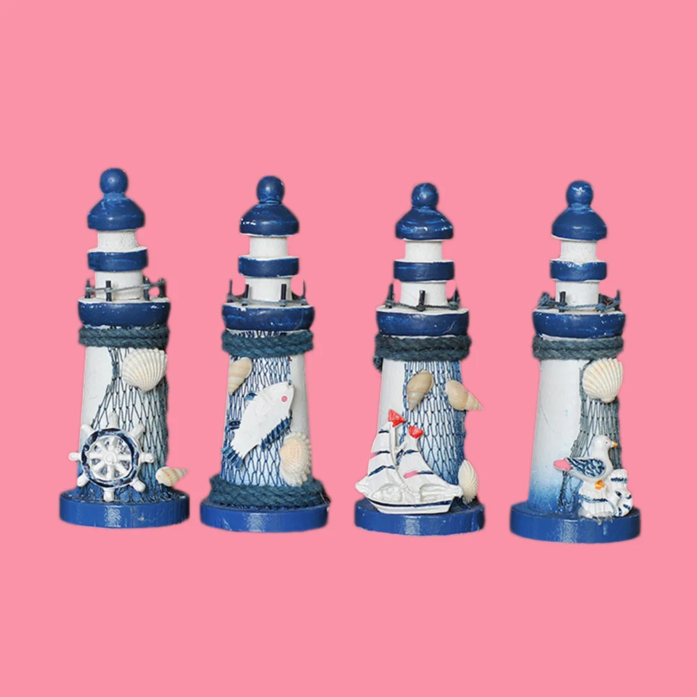 

Lighthouse Decor Nautical Wooden Marine Model Decorations Hand Painted Led Ligthhouse Beach Light Net Shell Statue Natical Ocean