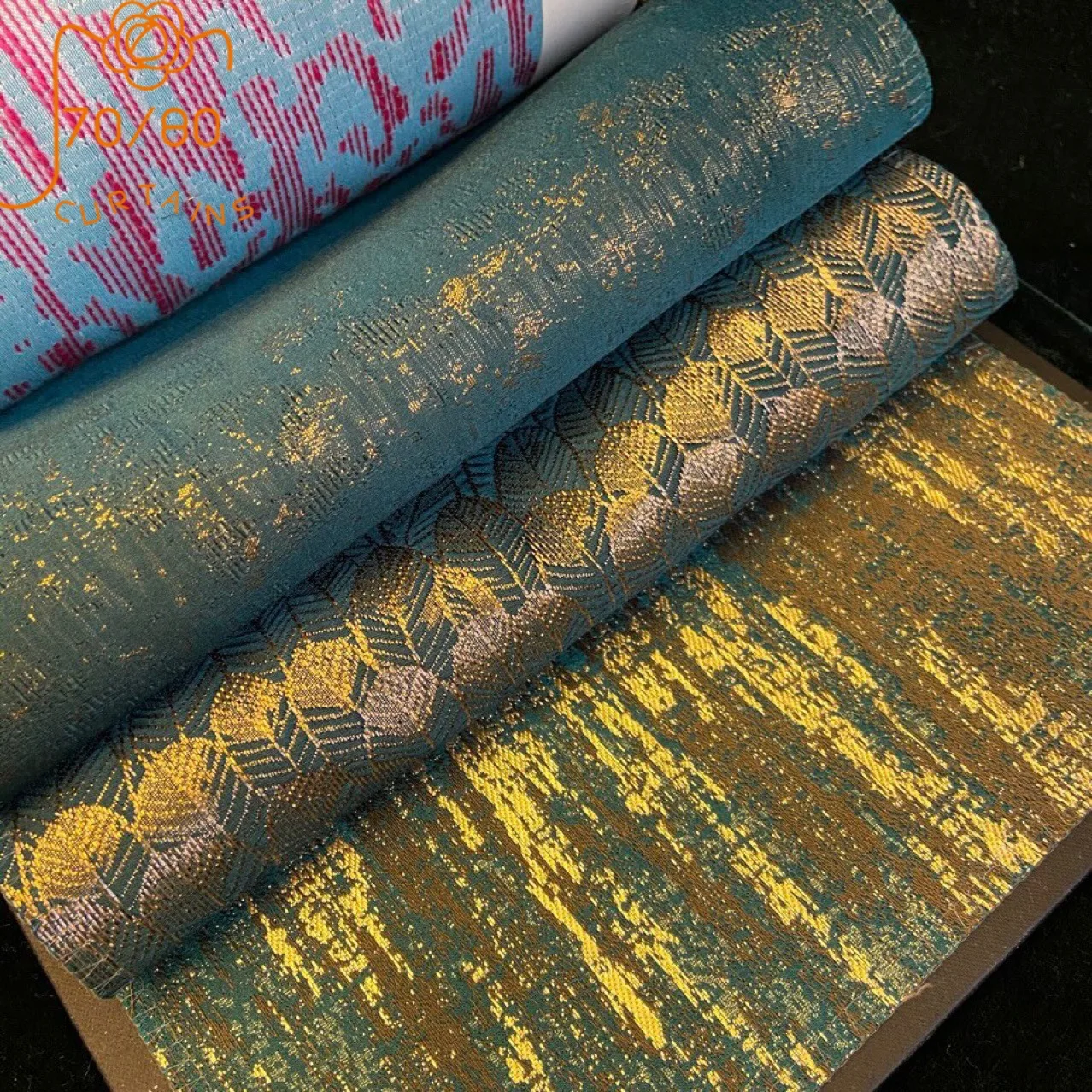 

2022 New Precision Light Luxury Gold Silk Jacquard Thickening Blackout Curtains for Living Room Bedroom Custom Partition Curtain