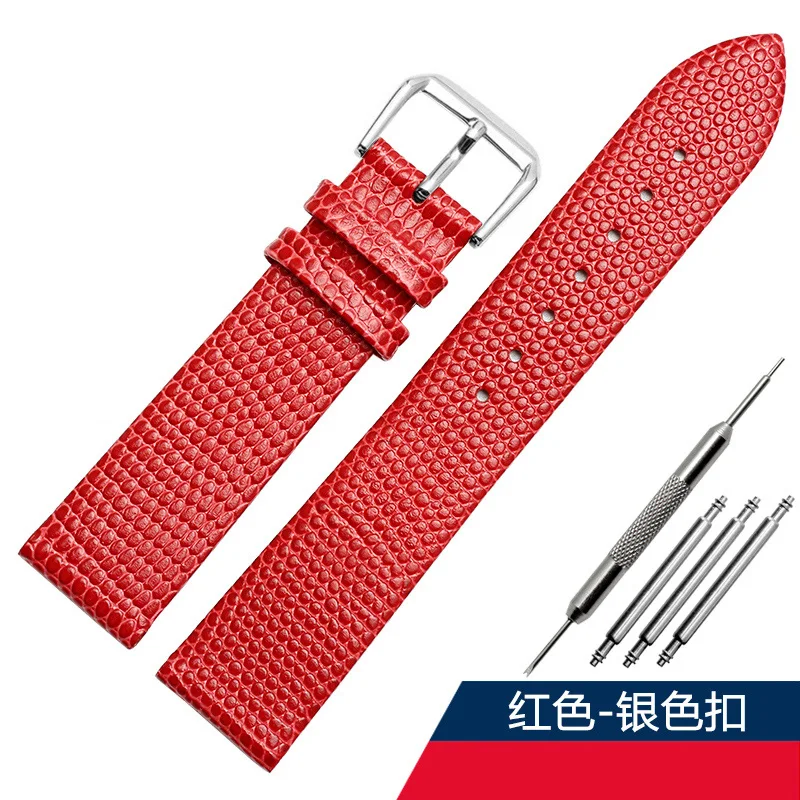 14mm 16mm 18mm 20mm Watches band Lizard Pattern genuine leather watchband  womens watch strap thin charm bracelet red color