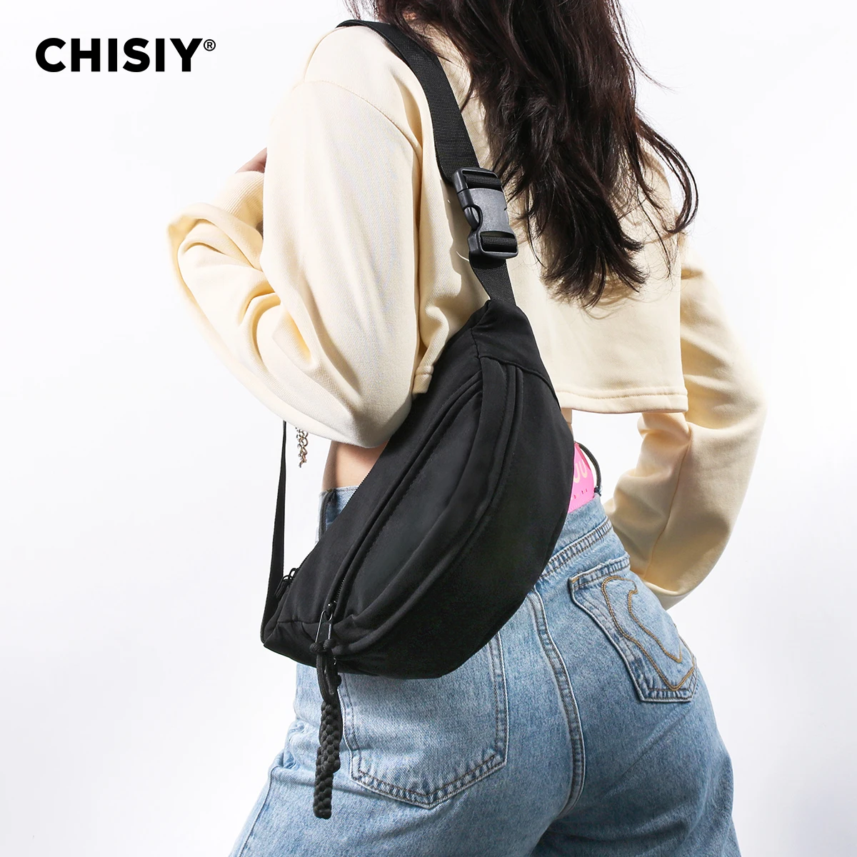 Оригинальная Черная Тканая Одноцветная Нагрудная Сумка Ручной Работы CHISIY С