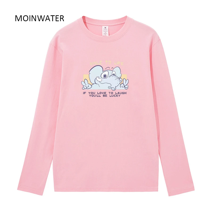 

MOINWATER Women New Cartoon Elephant Print Long Sleeve T shirts Female Thick Cotton Casual Tees Lady Spring Tops Clothes MLT2214