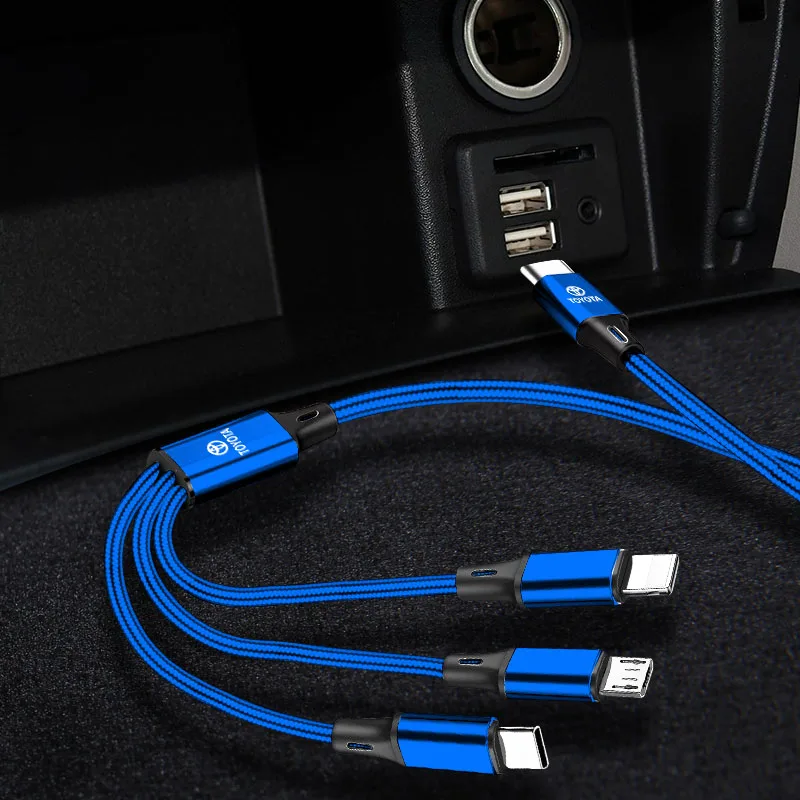 3 в 1 кабель для быстрой зарядки Тип C Lightning Micro USB Toyota Camry Aygo Corolla RAV4 Yaris Hilux CHR Prius Highlander