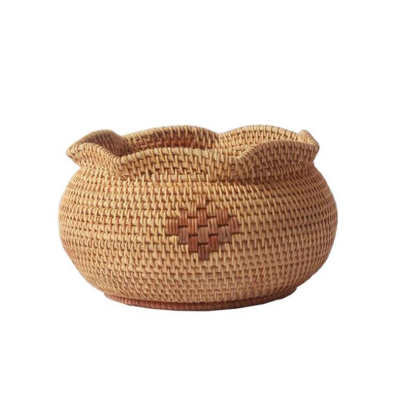 

Rattan Storage Basket Hand-Woven Rattan Woven Round Primary Color Chinese Jewelry Snacks Tea Set Storage Box