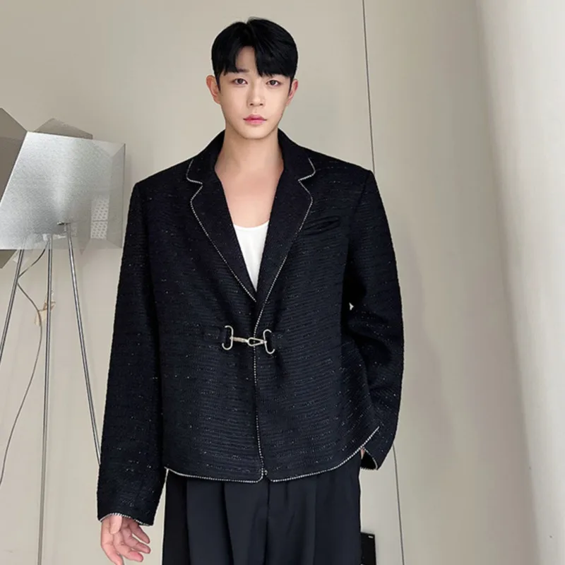 

SYUHGFA Men's Wear 2023 Spring Luxury Bright Silk Short Style Loose Coat Korean Streetwear Single Breasted Jackets