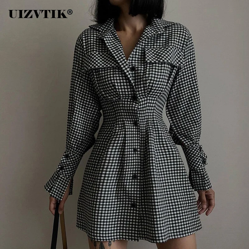 

2023 New Fashion Spring Long Sleeve Plaid Shirt Mini Dresses for Women Casual Slim A Line Short Dress Elegant Y2K Vestidos