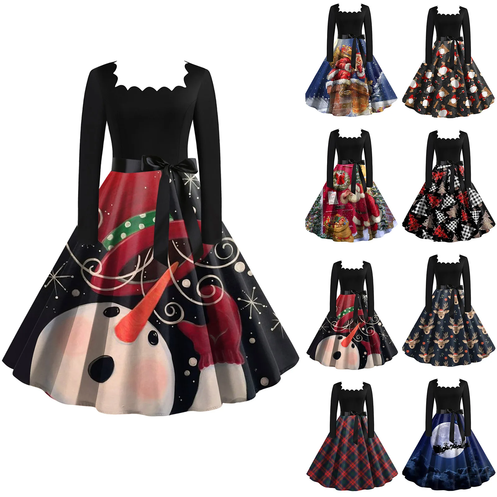 

Womens Classic Tea Dress Long Sleeve V Neck Dress With Belt Swing Cocktail Party Dresses Dressy Fall Dresses for Women
