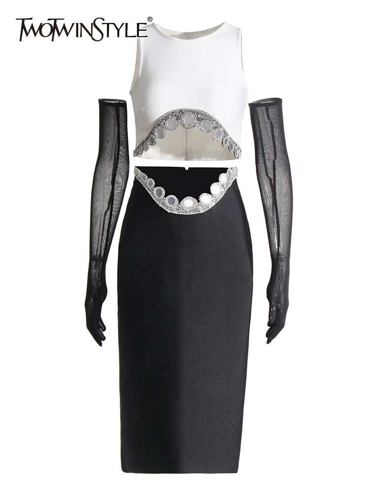 

Женский костюм из двух предметов TWOTWINSTYLE, белый костюм с круглым вырезом, топ без рукавов, с высокой талией, тонкий,