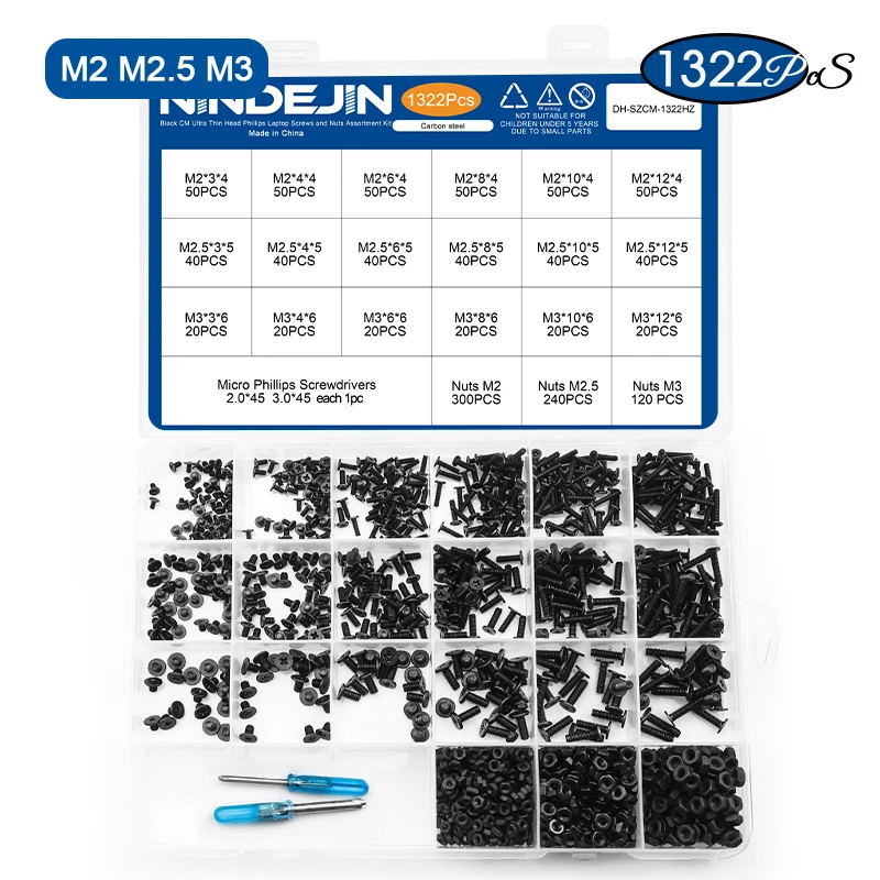 

NINDEJIN набор винтов для ноутбука из углеродистой стали 1322 шт.