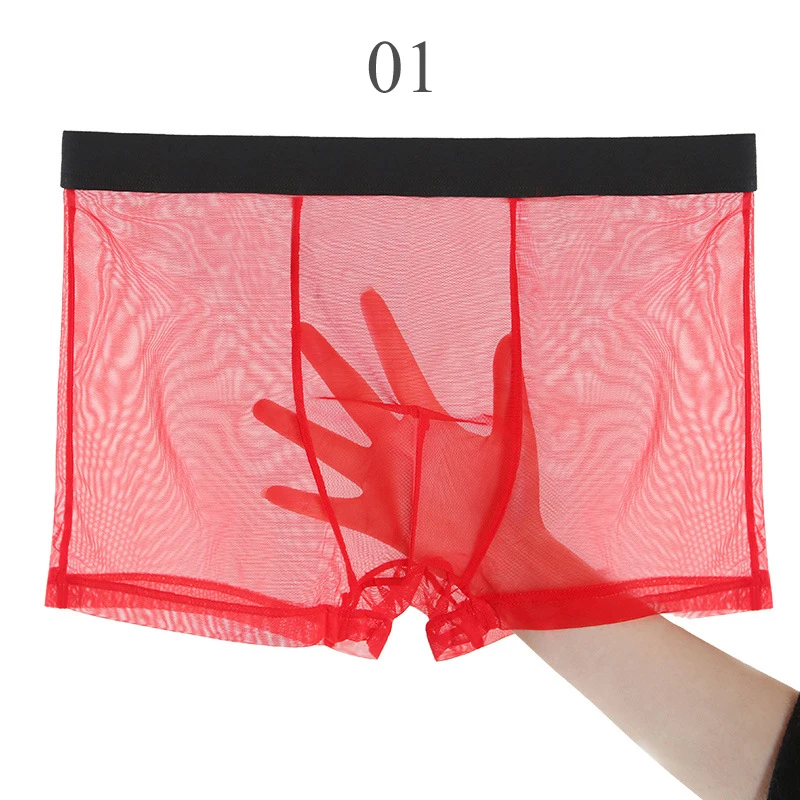 

Men Sexy Underwear Lace Mesh Boxer Breathable Men's Panties Quick Dry Print Transparent Underpants Boxers Shorts New Fashion