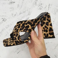 new square toe women shoes summer sexy leopard sandals fashion cross tie high heels sandalias mujer classic outdoor slippers 42