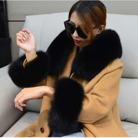 Real Fox Fur Collar Scarf Cuffs Set Winter Warm Genuine Fur Scarf Wristband For Coat Women Real Fur Shawl Sleeves Scarves Custom