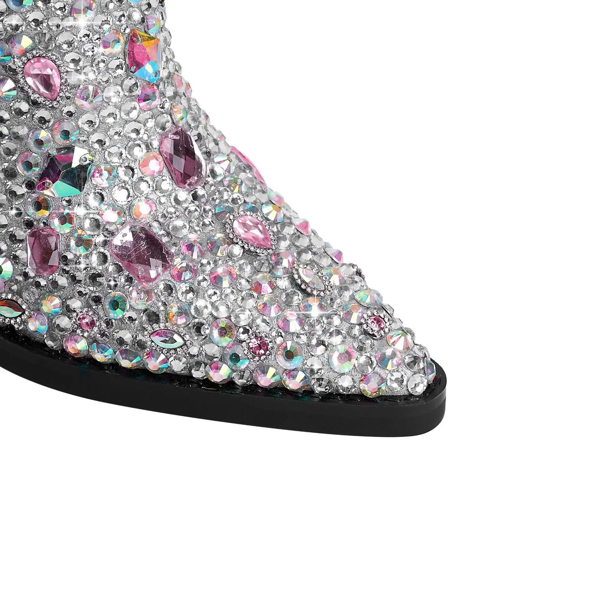 2024 новые женские ботильоны с острым носком и стразами ковбойские ботинки в