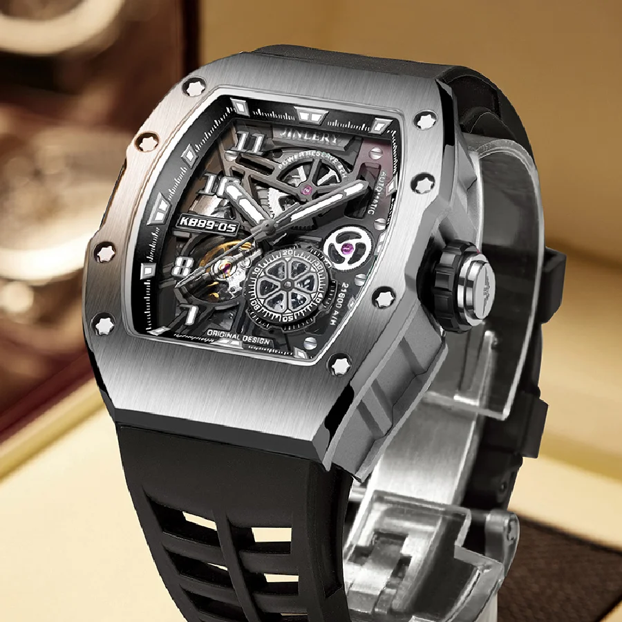 

JINLERY Automatic Men Watch Skeleton Mechanical Self Wind Watches Luxury Brand Sapphire Glass Wristwatch Men Relogio Masculino