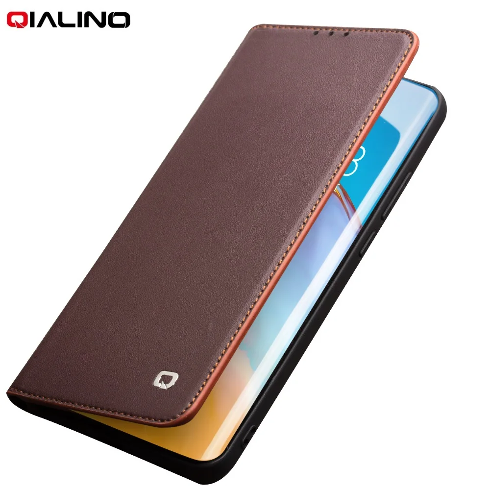 

Qialino-Genuine Leather Wallet Flip Case for Huawei, Luxury Card Slot, Mate 40, 30, 20 Pro, 30e, P40 Pro + Plus