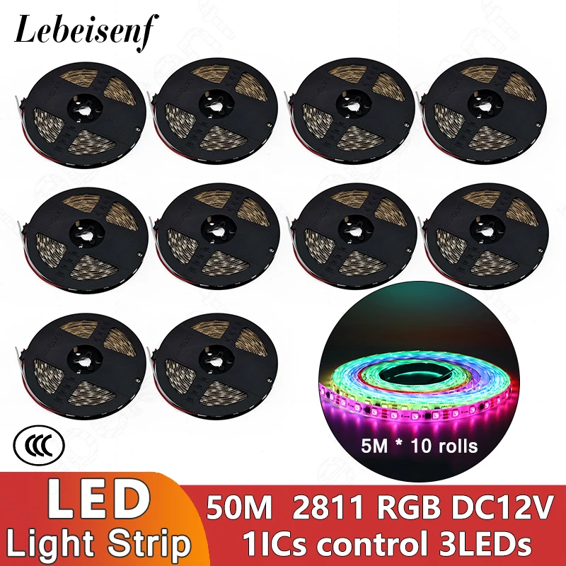 

10 Rolls LED Strip Light WS2811 RGB 5050 SMD Addressable 30 60 LEDs External 1 IC Control 3 LEDs DC 12V LED Tape Bar Lamp 5 m