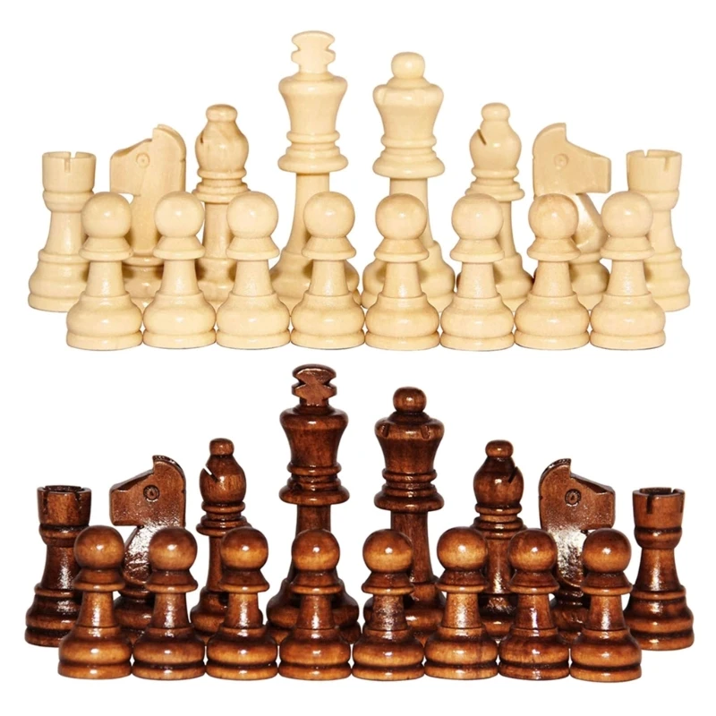 

32Pcs/lot Wooden International Chess Pieces with No Board, Portable Chess Pieces Replacement Tournament Chess Pieces Set