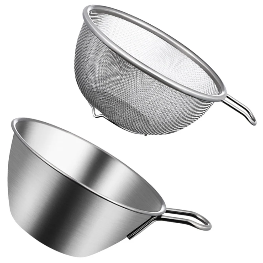 

1 Set Colander with Bowl Fine Mesh Strainer Stainless Steel Strainer Kitchen Mixing Bowl Basin