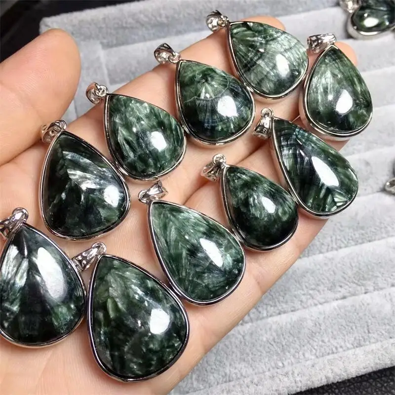 

Natural Seraphinite Pendant Necklace Women Men Water Drop Heart Rectangle Gemstone For Women Wedding Jewelry Gift 1pcs