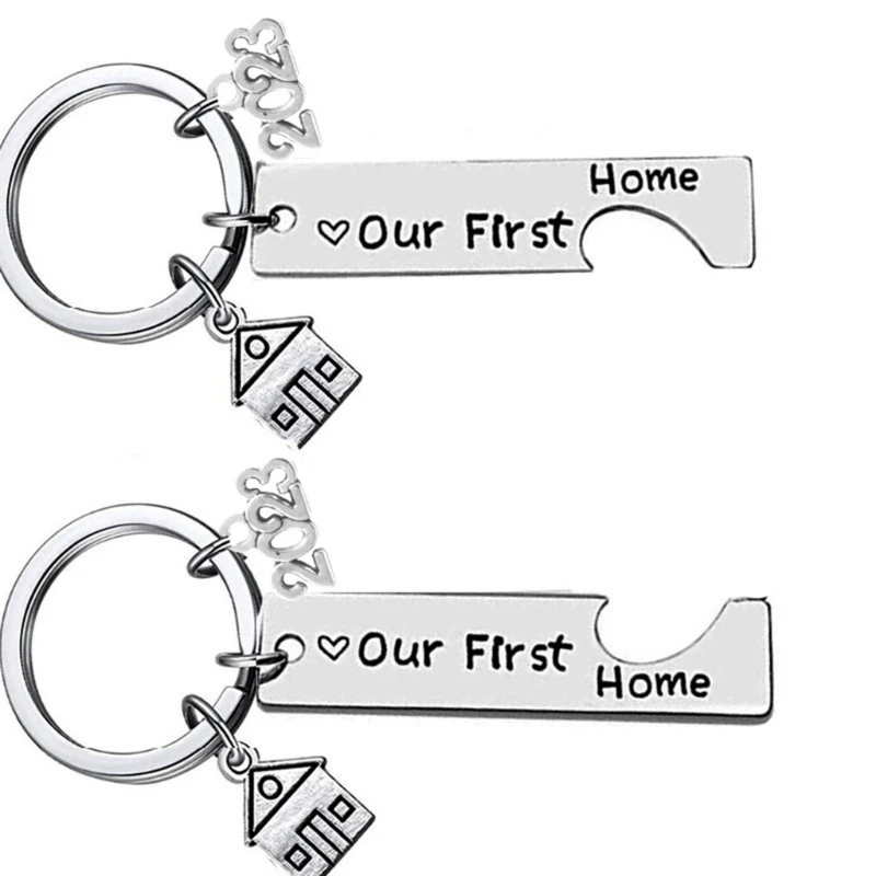 

2Pcs Keychain Lovely Gift For Couple Home Owner Keyring Stainless Steel Charm
