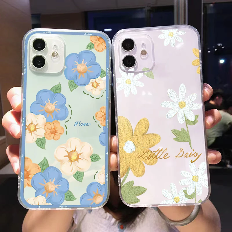 

Simple Pink Flowers Painting For Apple iPhone 13 12 11 Pro Mini X XR XS Max SE 6 6S 7 8 Plus Clear Phone Case TPU