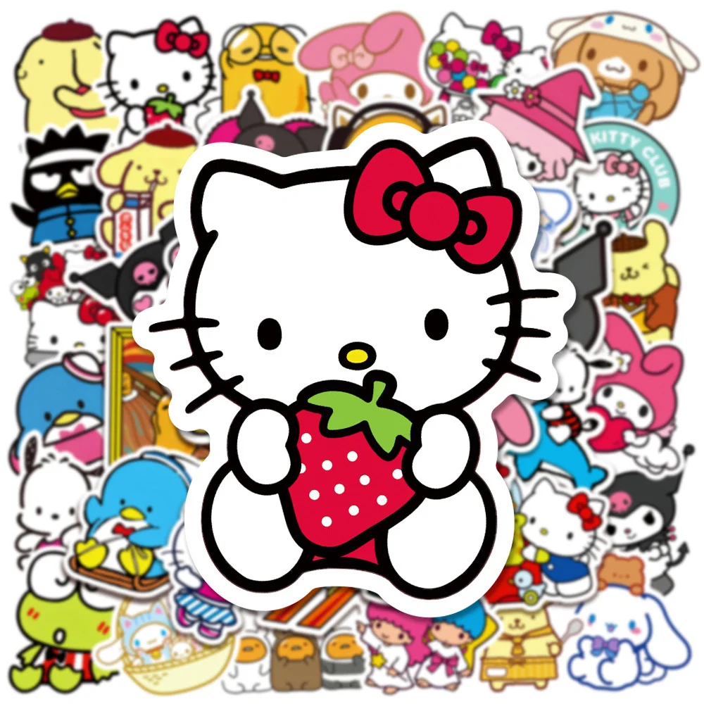 Забавные смешанные граффити Sanrio наклейки с мультяшным рисунком Hello Kitty Cinnamoroll Kuromi