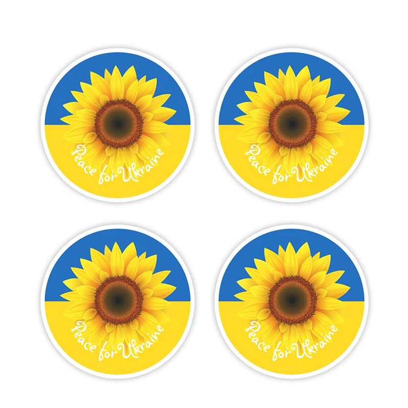 

CS12029# 4 Pack Removable Car Sticker Vinyl Decal For Ukraine Sunflower Round Sticker on Bumper Rear Window Laptop