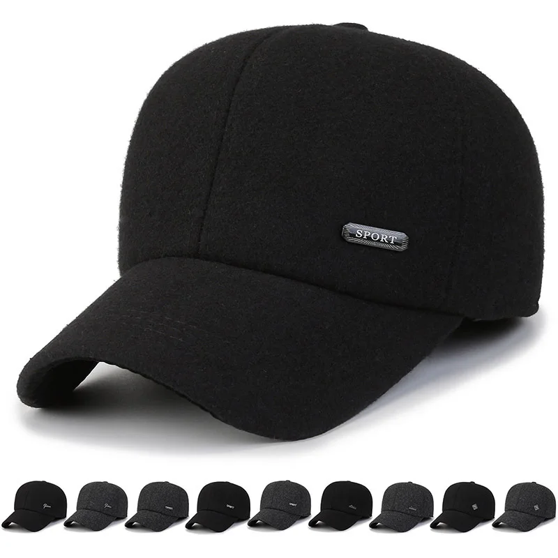 

Зимние теплые бейсболки для мужчин, утепленные кепки с защитой ушей, Снэпбэк кепки, уличная ветрозащитная шапка для папы, регулируемая с нау...