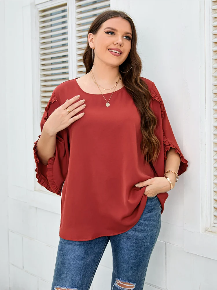 Plus size women shirt red half sleeve loose top plus size women clothing  women tops and bloues