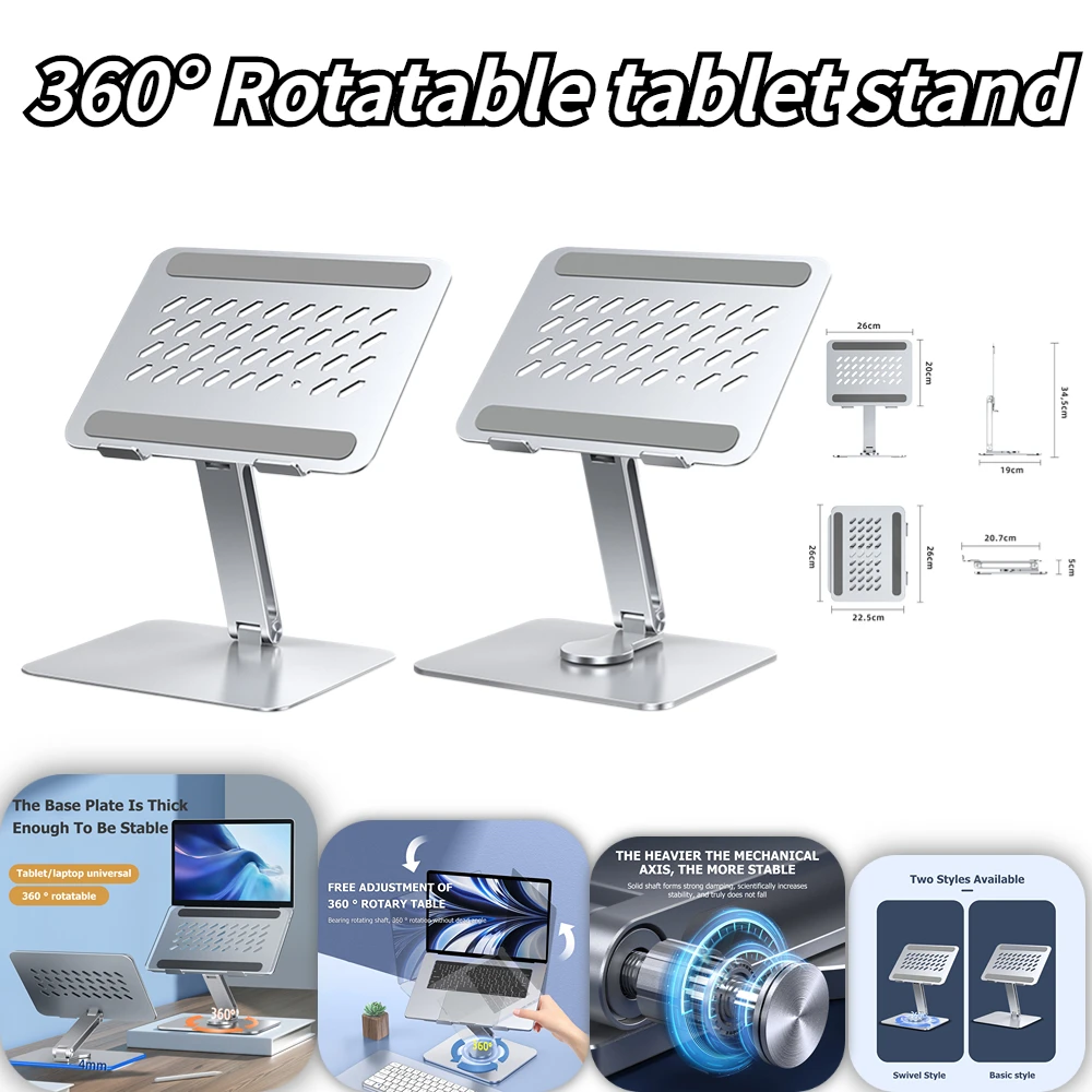 

Aluminum Alloy Laptop Holder 360 Rotating Notebook Cooling Holder Adjustable Foldable Cooling Bracket Anti Slip for MacBook iPad