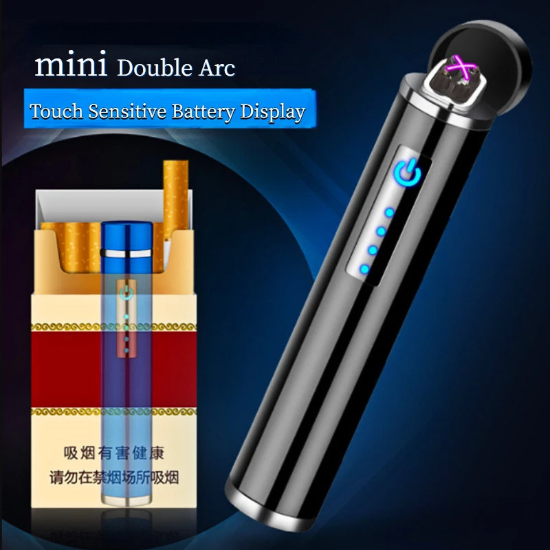 

Portable Cylindrical Double Arc Lighter USB Rechargeable Lighter Creative Personality Mini Windproof Metal Cigarette lighters