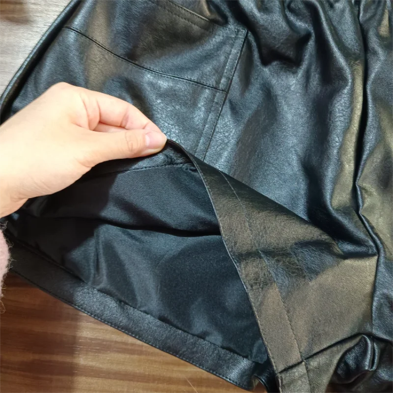 2022 Autumn Winter Fashion Leather Shorts for Women New PU Loose Wide Leg High Waist Bottomed Boots and Pants Womens Clothing
