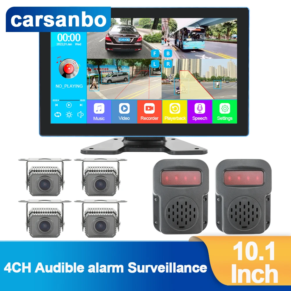 

Carsanbo 10.1 Inch Car 4 Way Touch Screen Dvr Monitor with Audible Alarm AHD 720P Color Night Vehicle Camera Media Entertainment