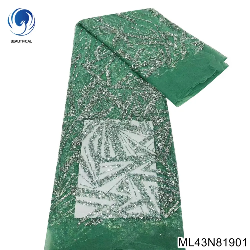 

2023 African Sequins Lace Fabric with French Heavy Beaded Craft Newest Luxury Comfortable fabric Party Dress ML43N819