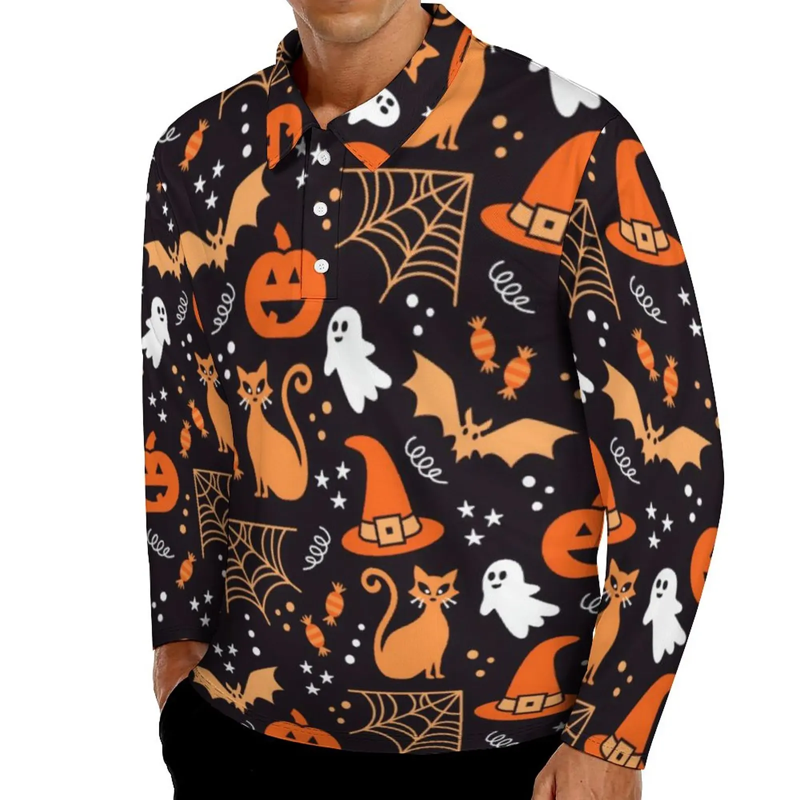 

Рубашка-поло мужская с принтом черепа и тыквы, на Хэллоуин