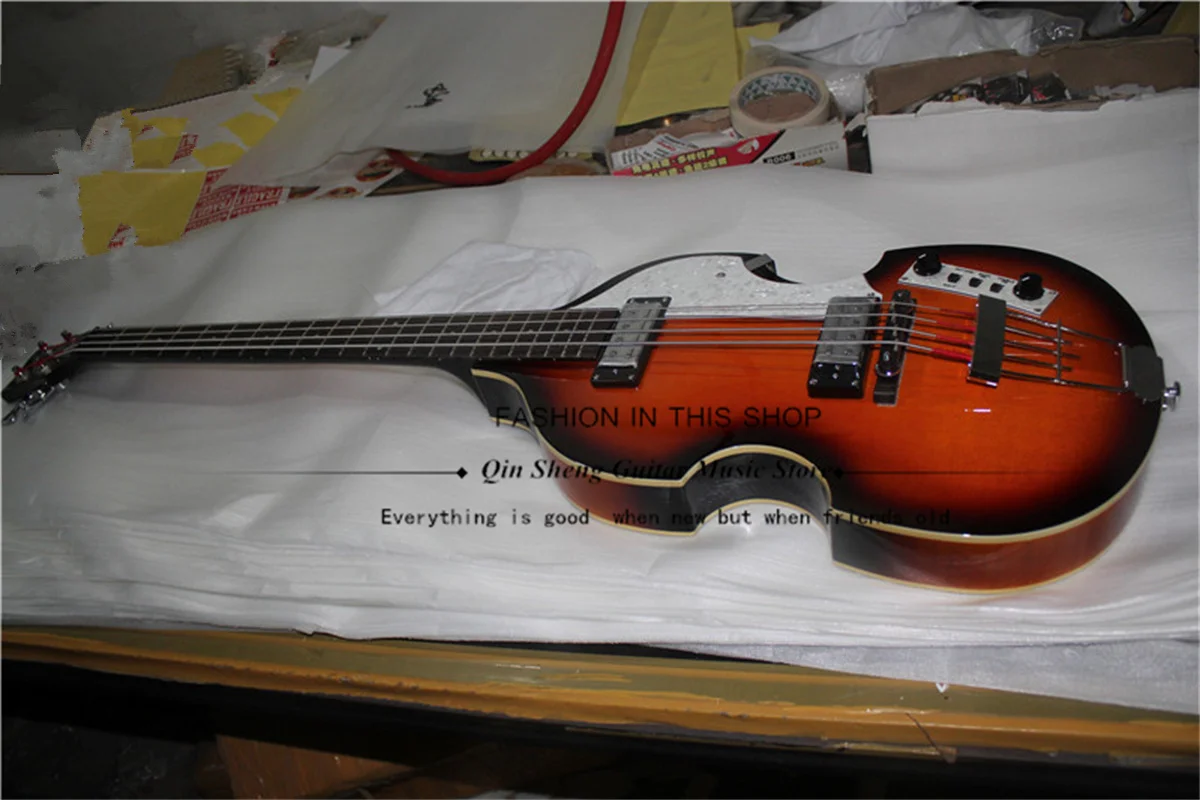 

4-string electric bass guitar, BB bass, semi-hollow body, sunset color, flamed top,chrome bridge