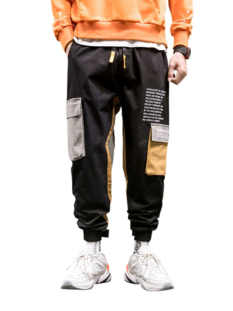 

Japanese Style Contrast Color Overalls Men's Jogger Pants plus Size Loose Retro Versatile Spring and Autumn Trends Ankle-Tied