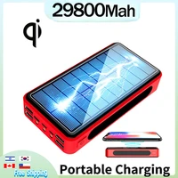 wireless solar power bank 29800mah portable charger fast charging led light 4usb outdoor external battery for iphone xiaomi