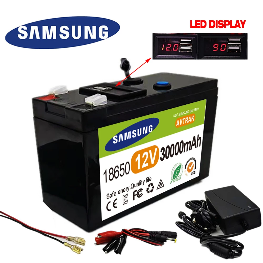 

2022 Upgraded 12V 30000mAh Portable Rechargeable Battery Built-in 5V 2.1A USB Power Display Charging Port with +12.6V Charger