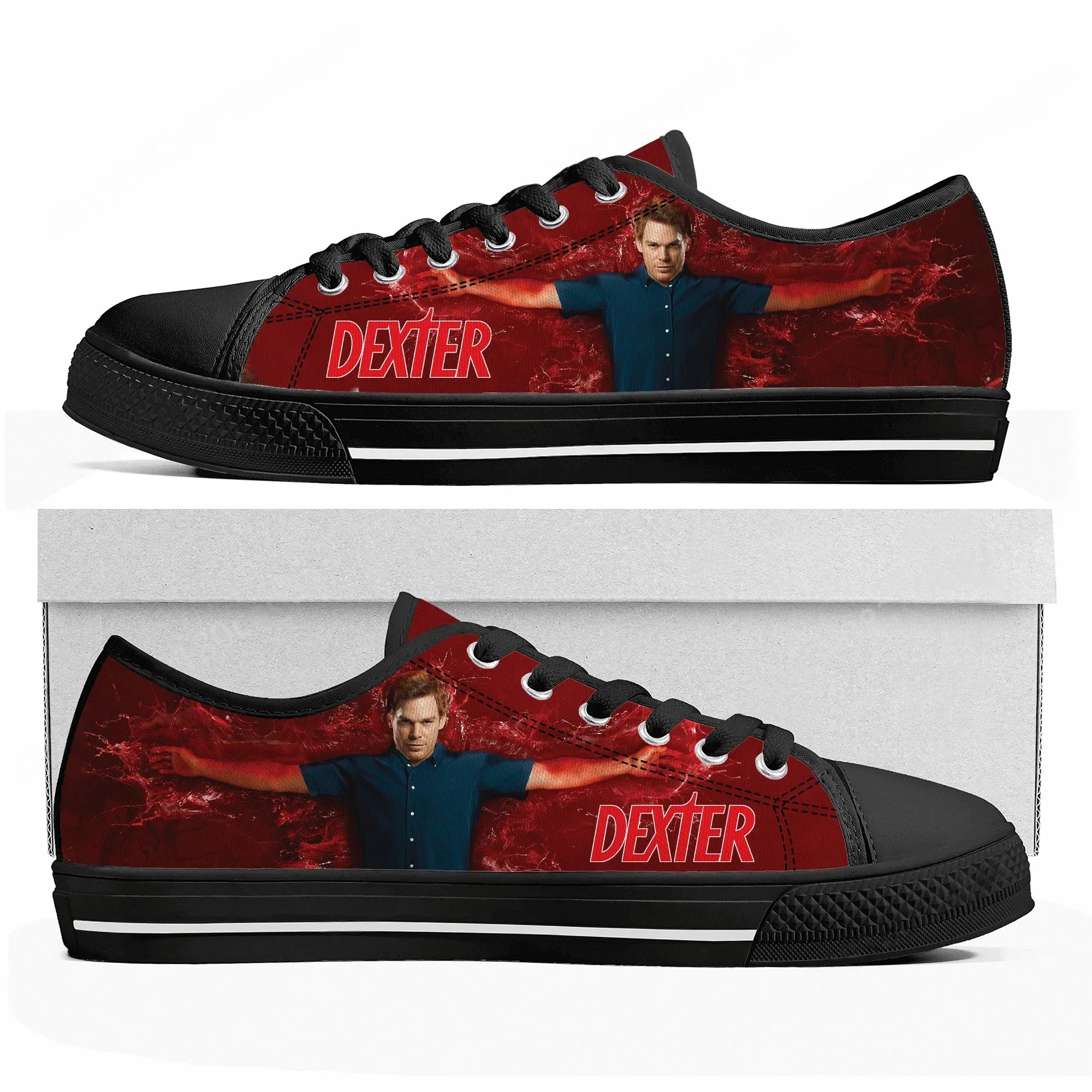 Фото Кроссовки Dexter TV Show Morgan Low Top для мужчин, женщин и подростков, из высококачественного холста, повседневные, на заказ, с возможностью индивидуального дизайна. №2