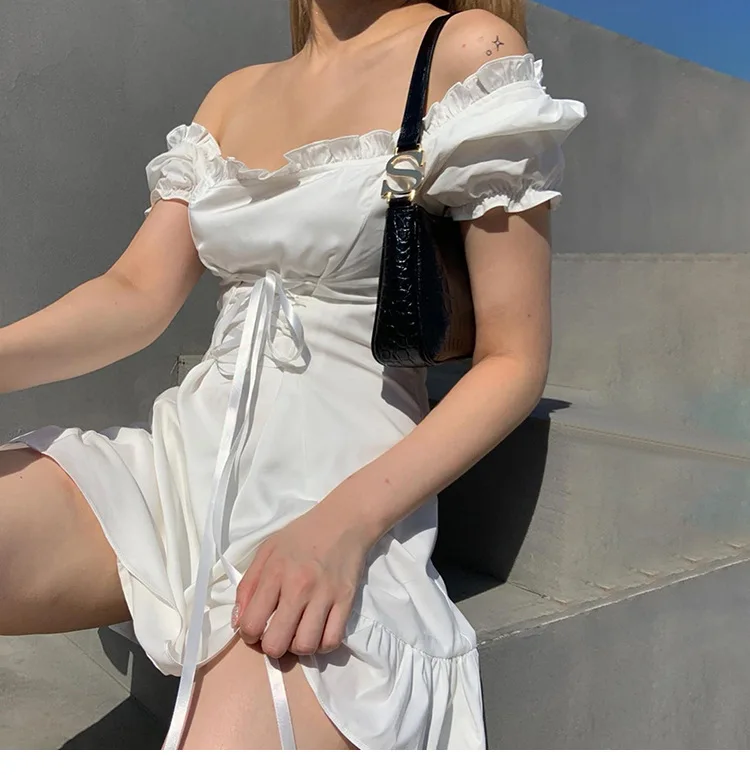 

Летнее Модное Элегантное Белое Женское мини-платье с бантом, женская одежда, праздничное милое привлекательное французское романтичное ше...