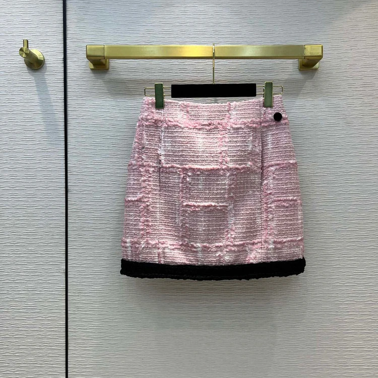Saias para Mulheres Saias de Qualidade Luxo Rosa Tweed Elegante A-line Mini Superior 3d Corte Cintura Alta Magro Saias Senhora Primavera 2022