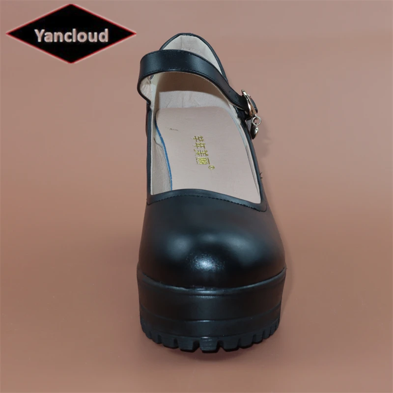 Size 33-43 Block Heel Platform Pumps Women Soft Leather Mary Janes 2023 Shallow High Heels Shoes Black for Office Mother Model