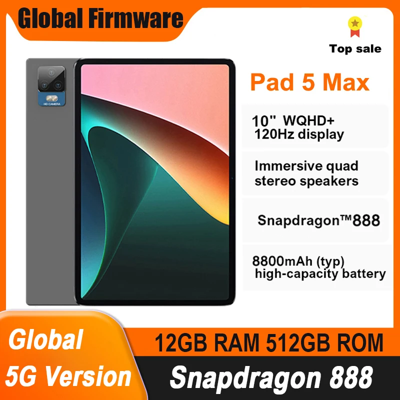 

Глобальная прошивка Pad 5 Max Android планшет Snapdragon 888 планшеты 10 дюймов WQHD + дисплей планшет 12 ГБ 512 Гб планшет 8800 мАч планшетный ПК