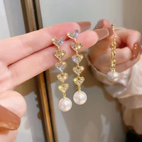 2022 new fashion earrings women exaggerated gold color long earrings tassels rhinestone earrings wedding jewelry birthday gift