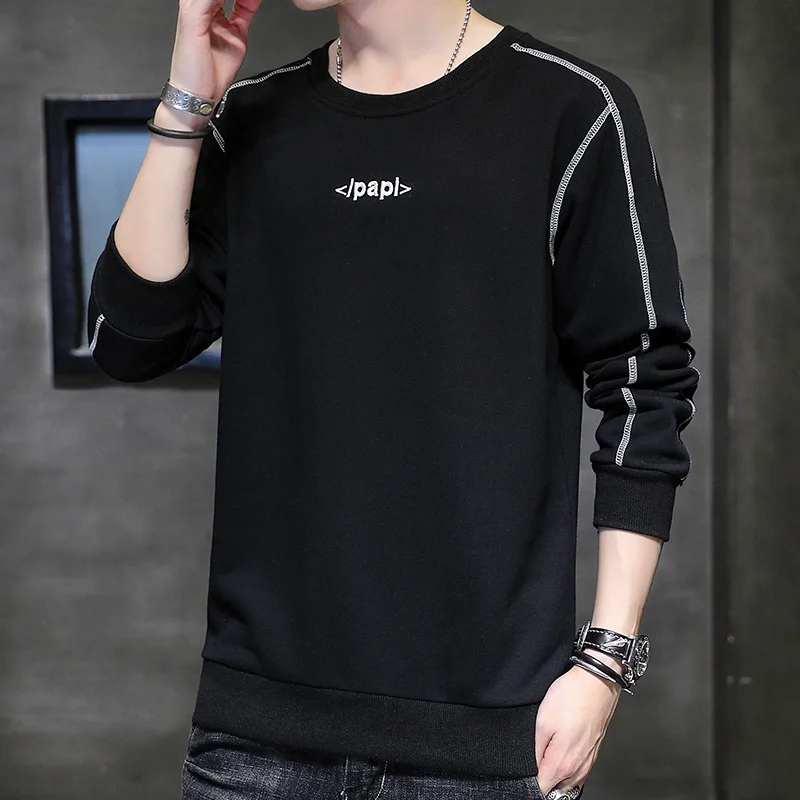 

2022 Autumn New Cotton Men's Sweater Casual All-Match Young Fashion Long-Sleeved T-Shirt Round Neck Slim Top Men's Clothing