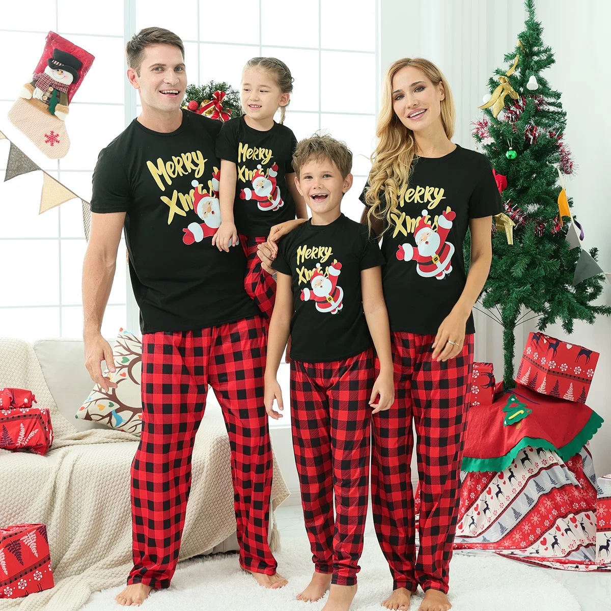 

Комплект детской пижамы в клетку с принтом Санта-Клауса, подходит для всей семьи, Рождественская Пижама, одежда для мамы, дочери, папы, дети, пары, с длинным рукавом, новинка 2023