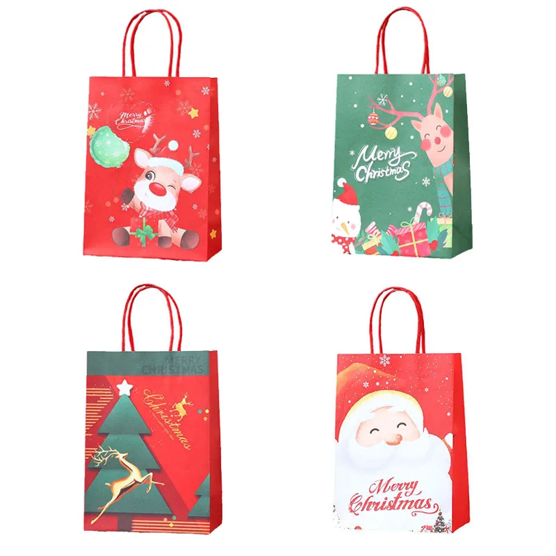 

Christmas Cartoon Elk Santa Claus Printed Kraft Paper Bag Christmas Eve Candy Large Capacity Gift Paper Bag Handbag Accessories