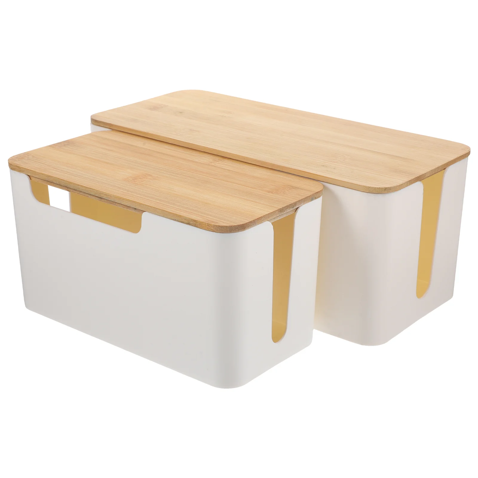 

2 Pcs Cable Organizer Desk Power Cord Organizer Wire Box Electrical Computer Bamboo Cable