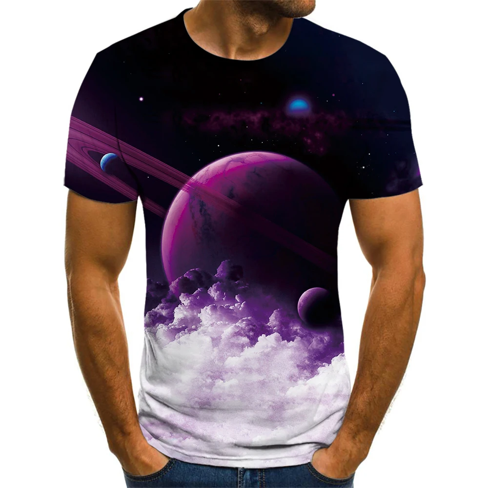 

Men's T-shirt 3D printed cosmic starry sky Earth pattern oversized T-shirt fashion casual short sleeve tops tees men's clothing